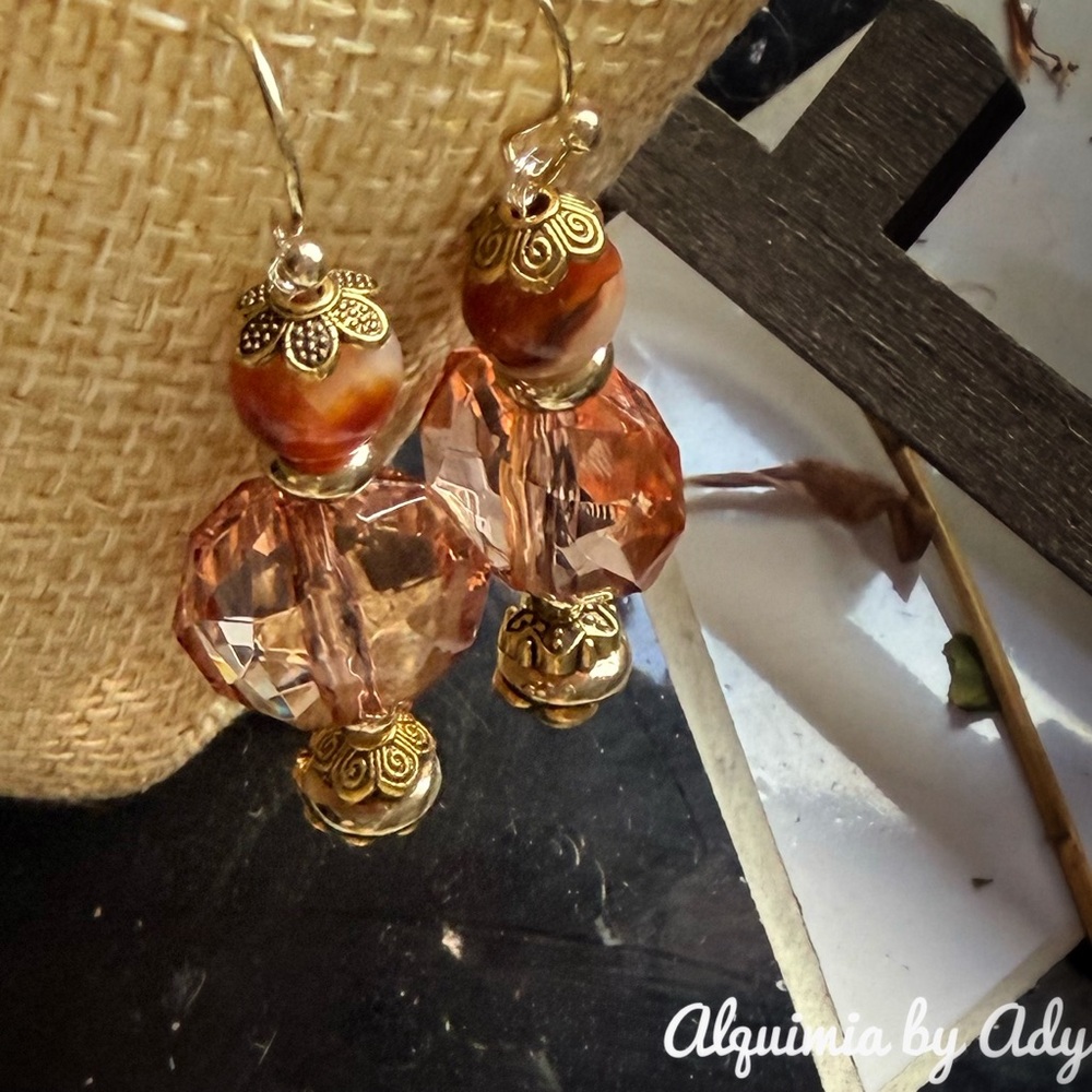 Cognac Agate Gold Dangle Earrings